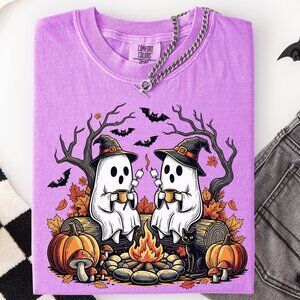 NEW Comfort Colors Cute Ghost Camping Halloween Soft Cotton Tee Shirt for Women